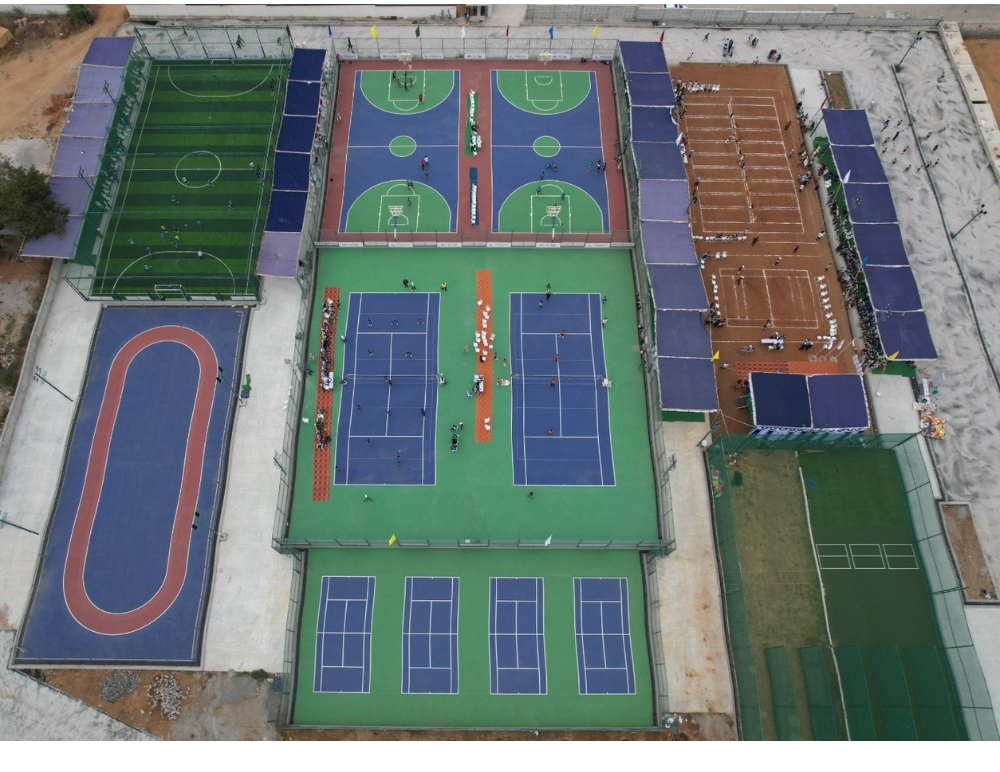 Aerial view of the campus sports grounds on Sports Day